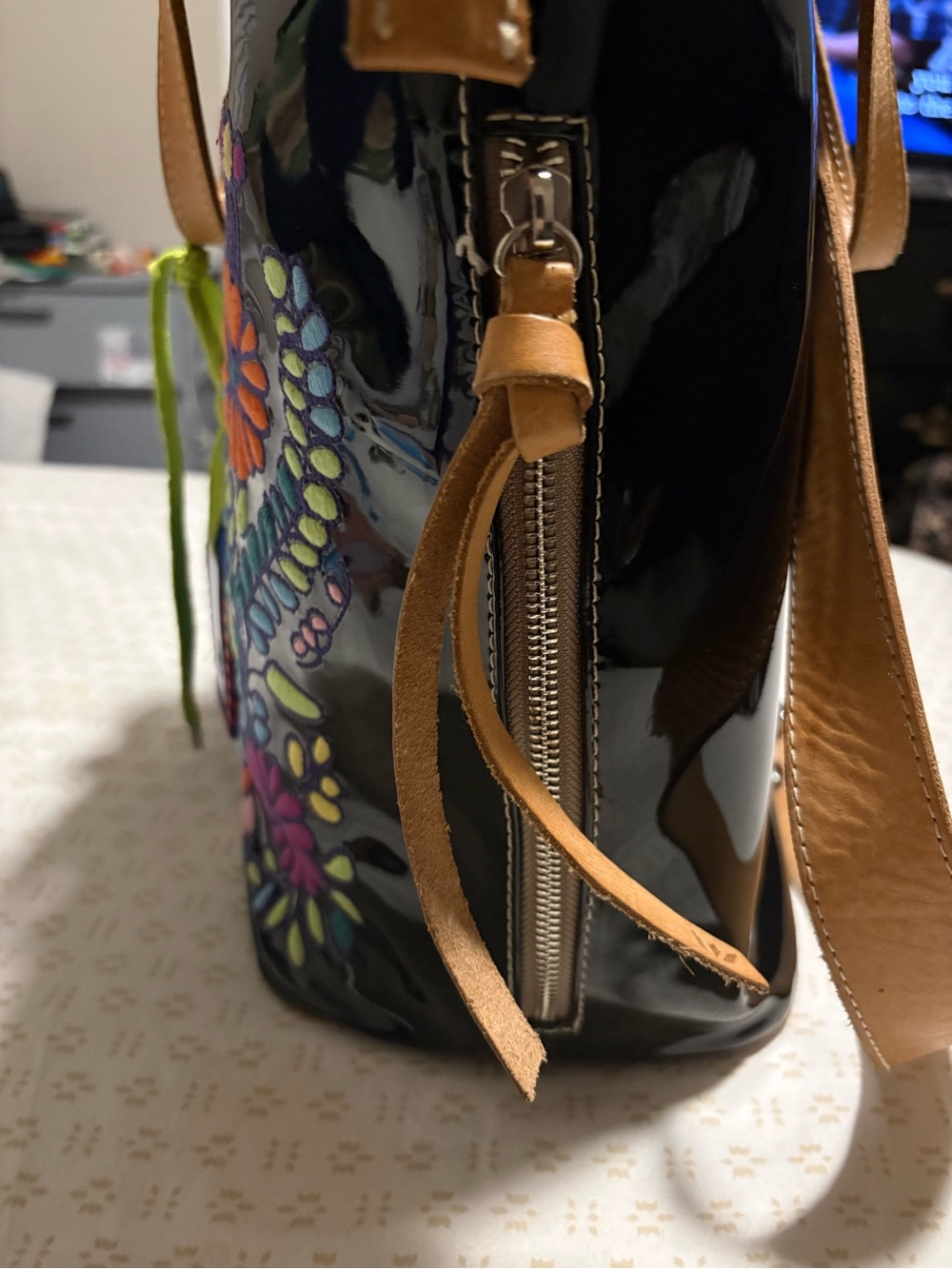 Authentic Consuela Tia Sling Bag - Black Patent Floral Embroidery - Picture 3 of 8